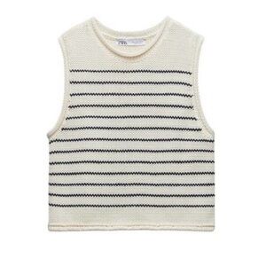 Zara Striped Sleeveless Knit Top in Cream and Black